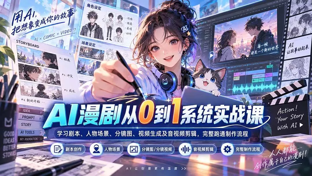 （20430期）AI漫剧从0到1系统实战课：学习剧本、人物场景、分镜图、视频生成及音视频剪辑，完整跑通制作流程-奇点库
