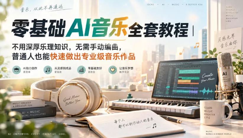 零基础AI音乐全套教程｜不用深厚乐理知识，无需手动编曲，普通人也能快速做出专业级音乐作品-奇点库