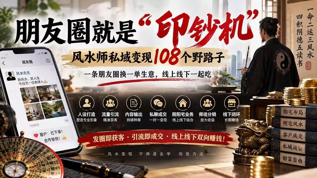 （20464期）朋友圈就是“印钞机”，风水师私域变现108个野路子，一条朋友圈换一单生意，线上线下一起吃【文档】-奇点库