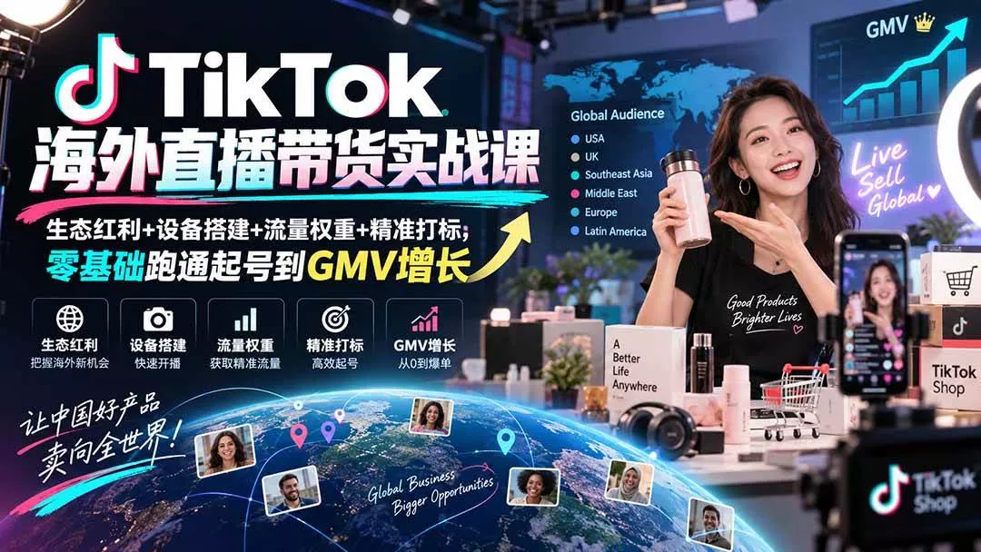 （20465期）TikTok海外直播带货实战课｜生态红利+设备搭建+流量权重+精准打标，零基础跑通起号到GMV增长-奇点库