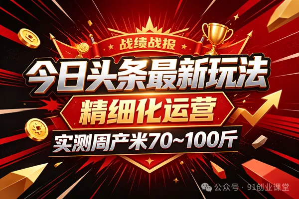 今日头条最新玩法，精细化运营，躺米，实测周产米 70~100 斤，兔米橡木，全新躺.zhuan模式-奇点库