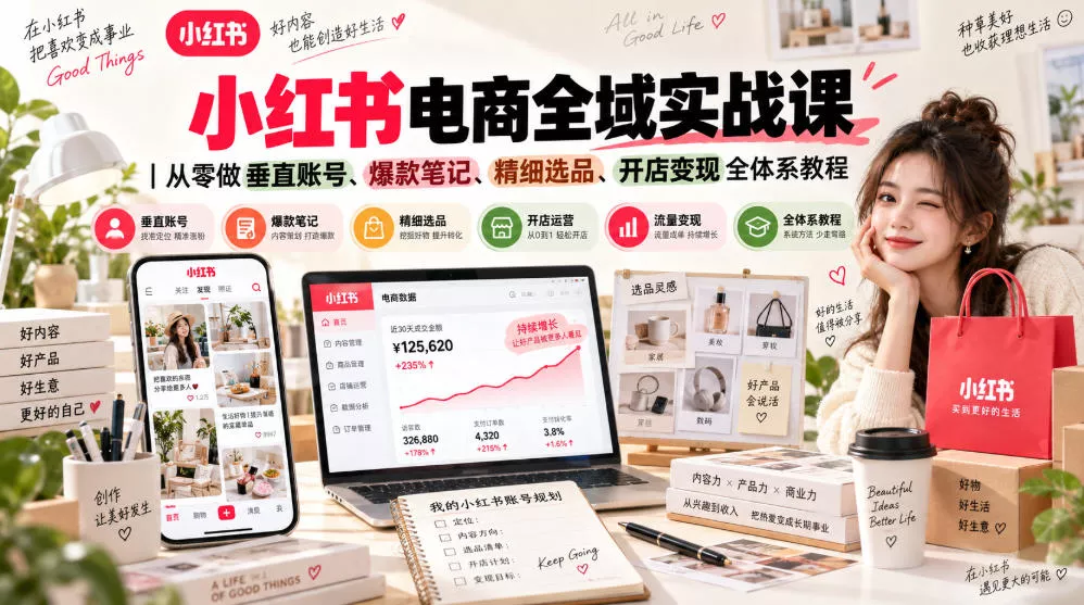 小红书电商全域实战课｜从零做垂直账号、爆款笔记、精细选品、开店变现全体系教程-奇点库