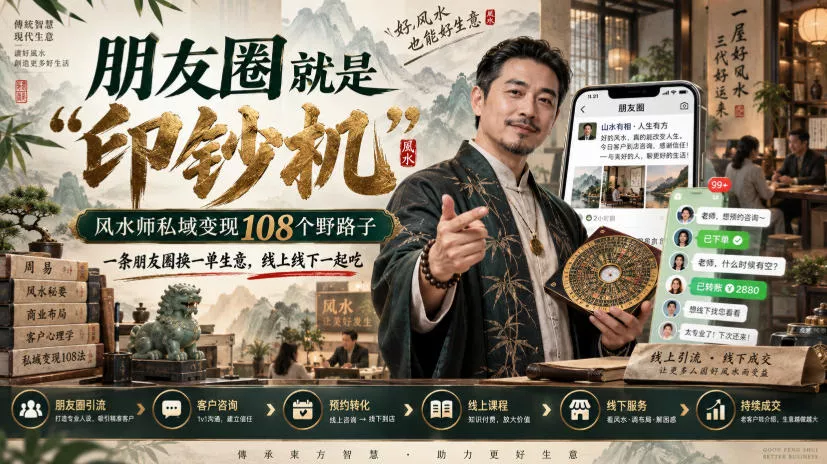 朋友圈就是“印钞机”，风水师私域变现108个野路子，一条朋友圈换一单生意，线上线下一起吃【文档】-奇点库