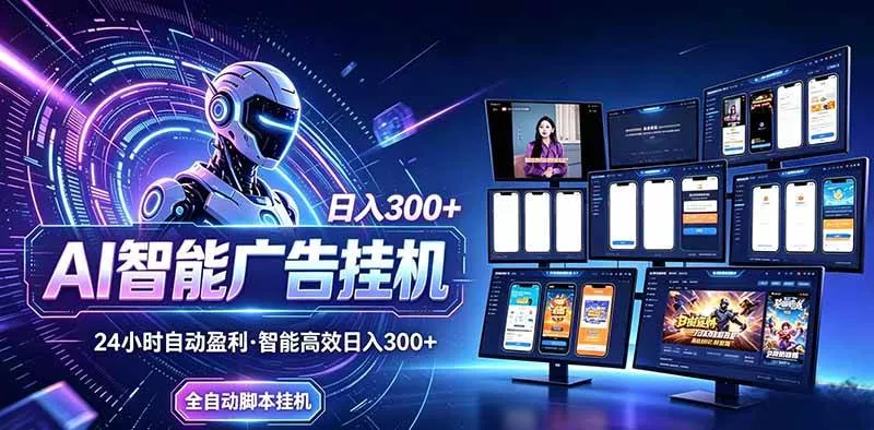 （20494期）Ai智能广告挂机 别再瞎折腾了！这个全自动挂机项目，新手当天见钱，告别频繁换项目的烦恼-奇点库