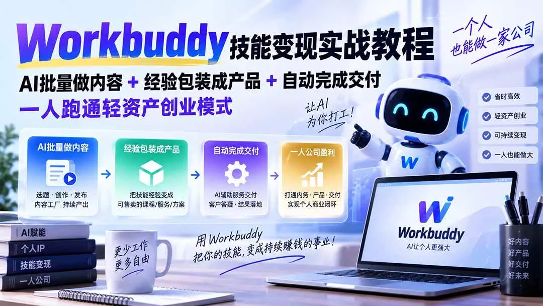 （20492期）Workbuddy技能变现实战教程：AI批量做内容+经验包装成产品+自动完成交付，一人跑通轻资产创业模式-奇点库