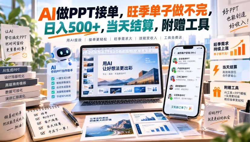 AI做PPT接单，旺季单子做不完，日入500+，当天结算，附赠工具【揭秘】-奇点库