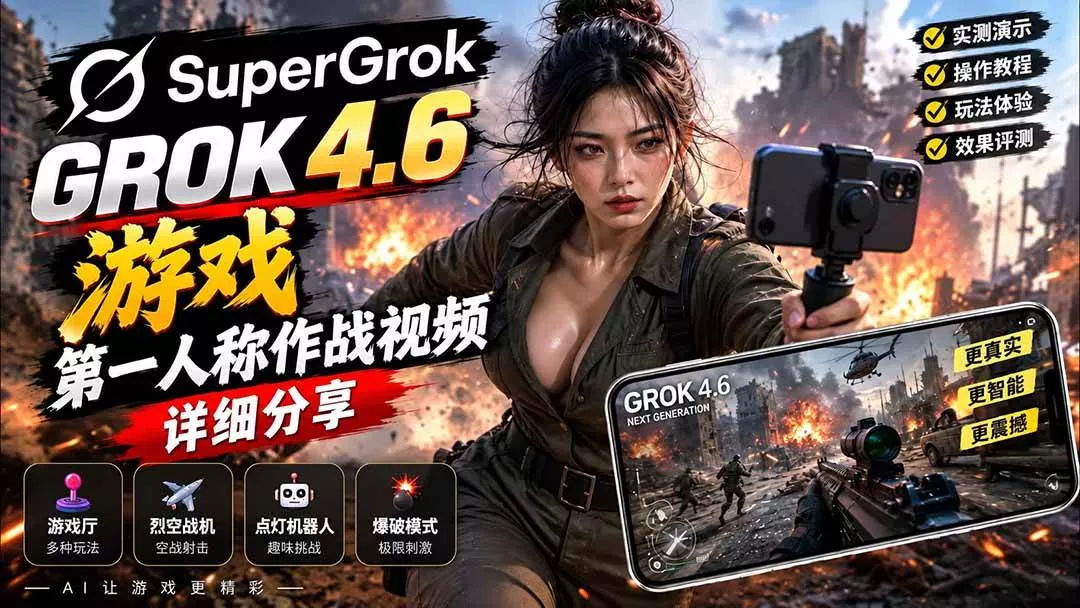 （20502期）Grok 4.6 也能做游戏？第一人称作战视频实测｜玩法详细讲解