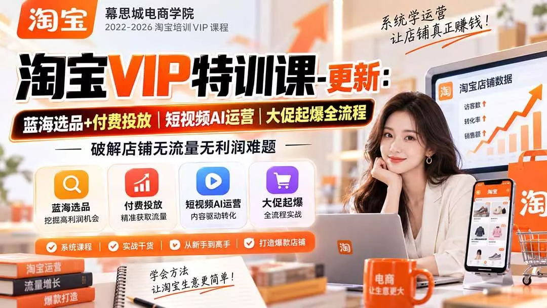 （20522期）淘宝VIP特训课-更新0917：蓝海选品+付费投放｜短视频AI运营｜大促起爆全流程，破解店铺无流量无利润难题