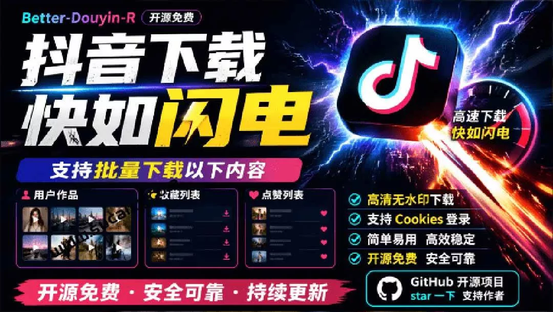 （20511期）超级好用！D音视频下载神器，支持批量下载用户作品收藏列表和点赞列表，开源免费 Better-douyin-R-奇点库