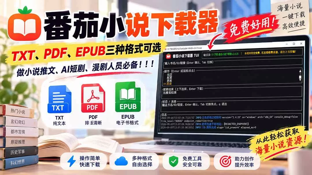 （20529期）番茄小说下载器，TXT、PDF、EPUB三种格式可选，做小说推文、AI短剧、漫剧人员必备！-奇点库