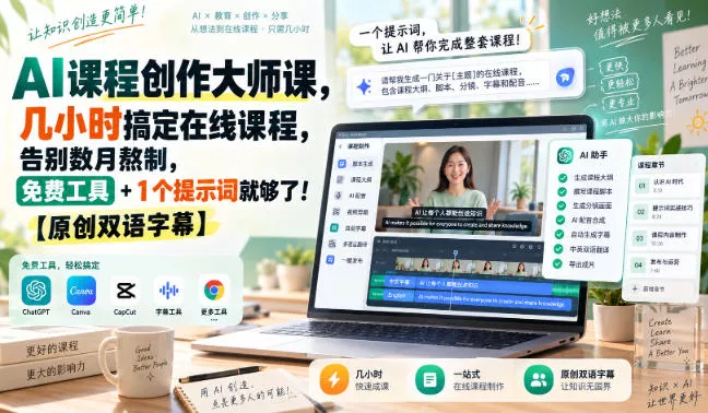 AI课程创作大师课，几小时搞定在线课程，告别数月熬制，免费工具+1个提示词就够了！【原创双语字幕】-奇点库