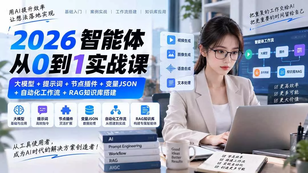 （20546期）2026智能体从0到1实战课｜大模型+提示词+节点插件+变量JSON+自动化工作流+RAG知识库搭建-奇点库