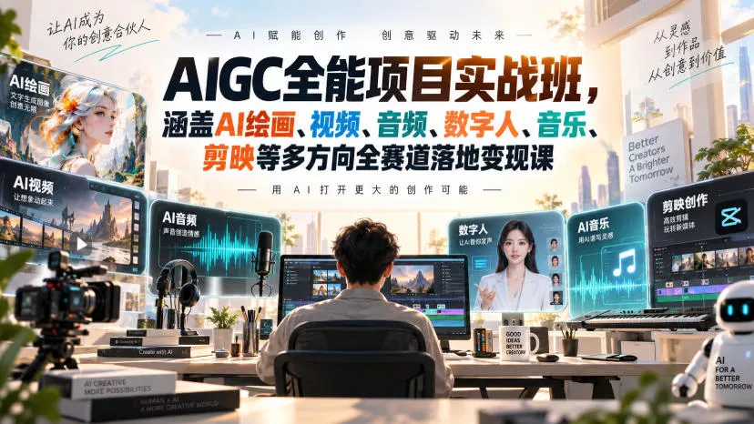 AIGC全能项目实战班，涵盖AI绘画、视频、音频、数字人、音乐、剪映等多方向全赛道落地变现课（更新）-奇点库