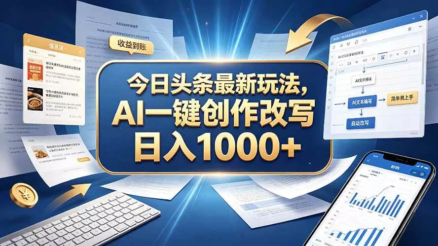（20566期）今日头条最新玩法，AI 一键创作改写，简单易上手，轻松日入 1000 +-奇点库