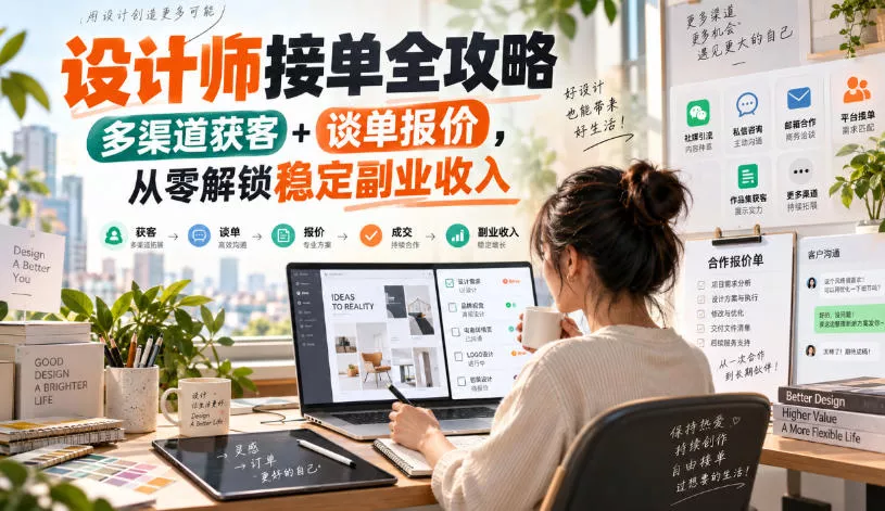 设计师接单全攻略-无水印，多渠道获客+谈单报价，从零解锁稳定副业收入-奇点库