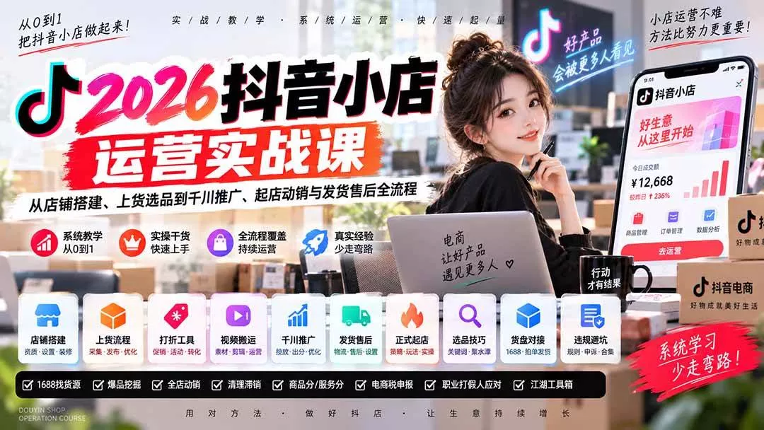 （20568期）2026抖音小店运营实战课｜从店铺搭建、上货选品到千川推广、起店动销与发货售后全流程-奇点库
