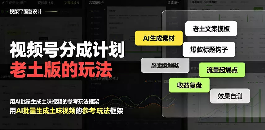 视频号分成计划老土版的玩法，流量爆炸，每天收益300+，纯靠AI生成，越土的玩法，越高级-奇点库