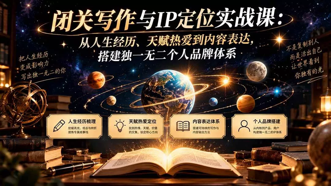 （20634期）闭关写作与IP定位实战课：从人生经历、天赋热爱到内容表达，搭建独一无二个人品牌体系-奇点库