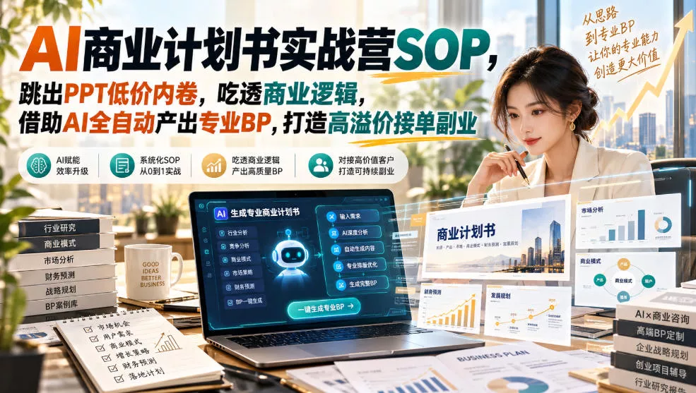 AI商业计划书实战营SOP，跳出PPT低价内卷，吃透商业逻辑，借助AI全自动产出专业BP，打造高溢价接单副业-奇点库