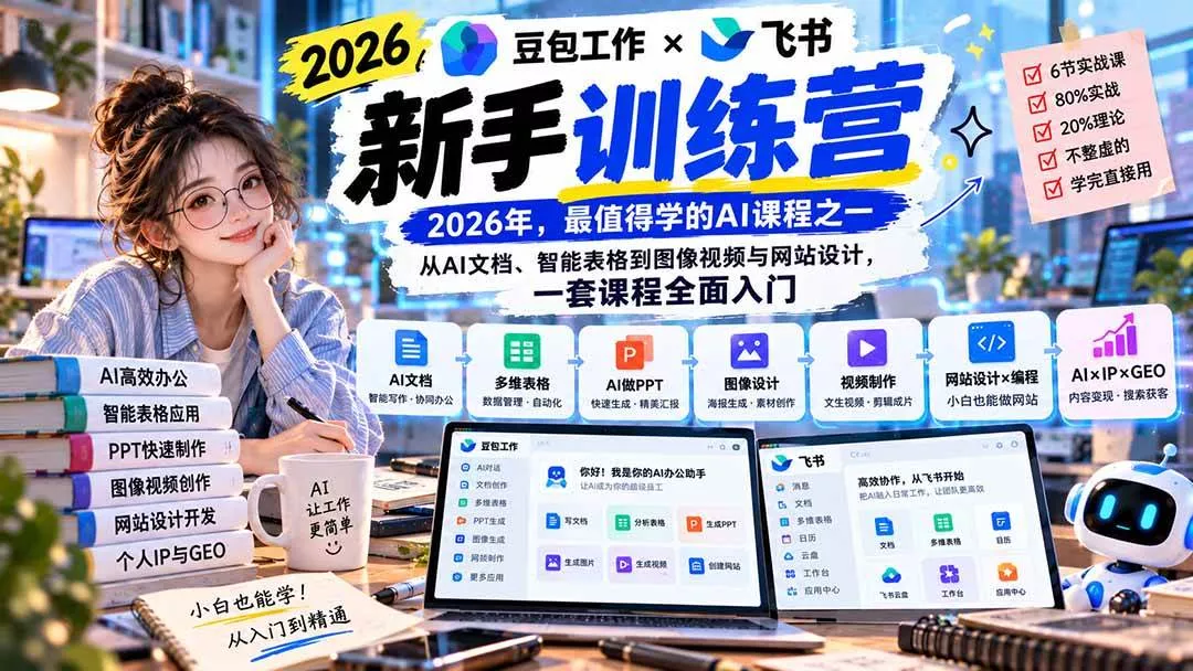 （20645期）2026豆包工作+飞书新手训练营-9月新课：从AI文档、智能表格到图像视频与网站设计，一套课程全面入门-奇点库
