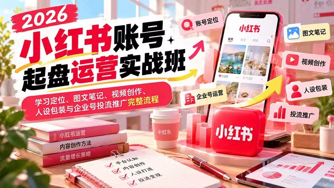 (20647期)2026小红书账号起盘运营实战班:学习定位、图文笔记、视频创作、人设包装与企业号投流推广完整流程 (20647期)2026小红书账号起盘运营实战班:学习定位、图文笔记、视频创作、人设包装与企业号投流推广完整流程