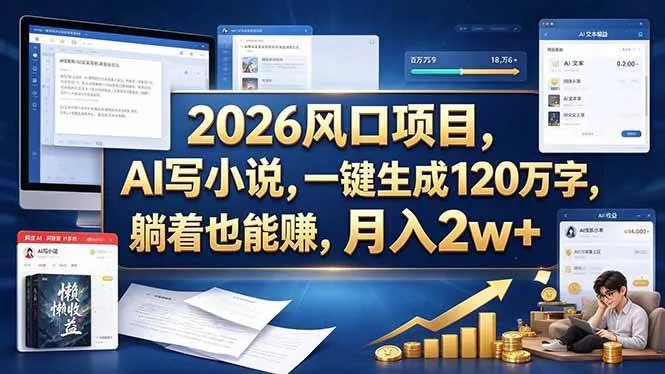 （20653期）2026 风口项目，AI 写小说，一键生成 120 万字，躺着也能赚，月入 2w +-奇点库