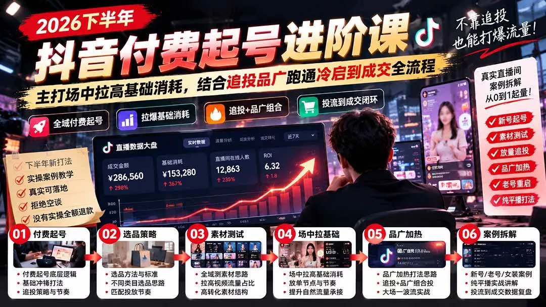 (20671期)2026下半年抖音付费起号进阶课:主打场中拉高基础消耗,结合追投品广跑通冷启到成交全流程 (20671期)2026下半年抖音付费起号进阶课:主打场中拉高基础消耗,结合追投品广跑通冷启到成交全流程