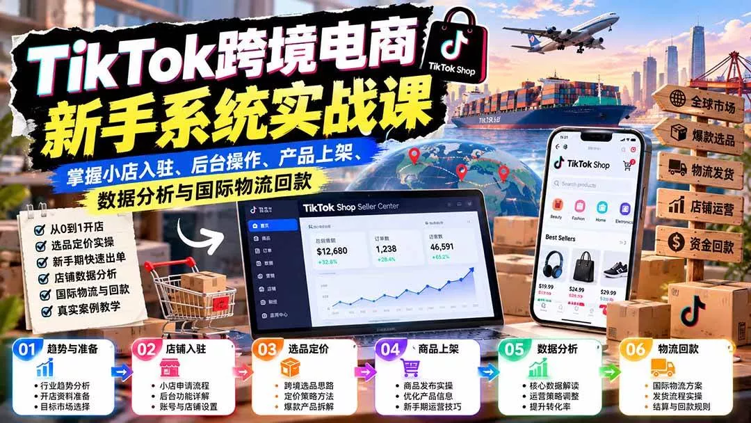 (20672期)TikTok跨境电商新手系统实战课:掌握小店入驻、后台操作、产品上架、数据分析与国际物流回款 (20672期)TikTok跨境电商新手系统实战课:掌握小店入驻、后台操作、产品上架、数据分析与国际物流回款