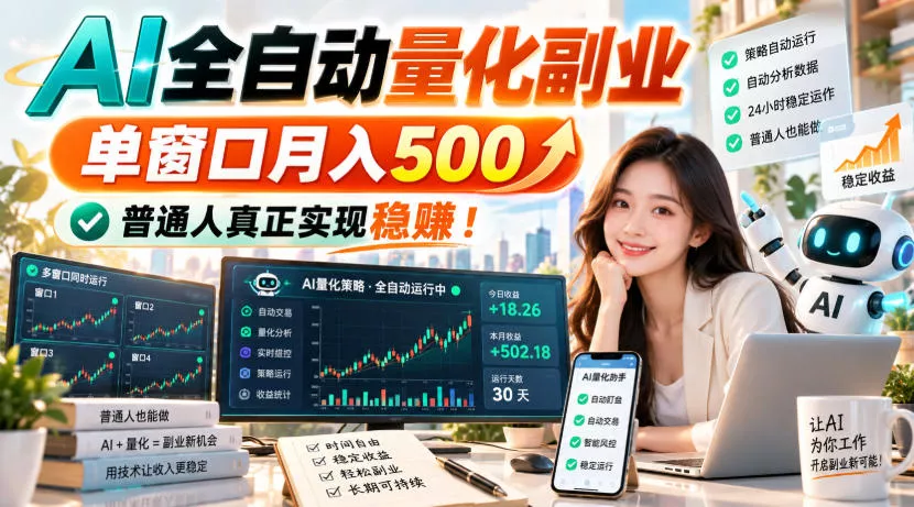 AI全自动量化副业，单窗口月入500，普通人真正实现稳賺！【揭秘】-奇点库
