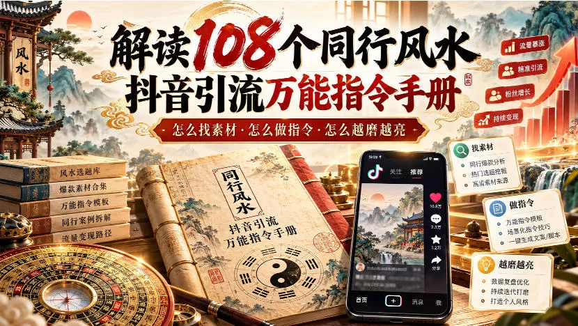 解读108个同行风水抖音引流万能指令手册，怎么找素材·怎么做指令·怎么越磨越亮【文档】-奇点库