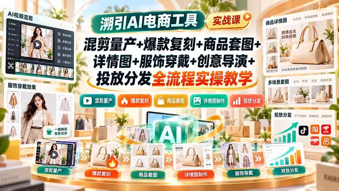 （20724期）溯引AI电商工具实战课：混剪量产+爆款复刻+商品套图+详情图+服饰穿戴+创意导演+投放分发全流程实操教学-奇点库