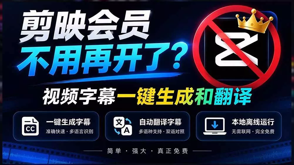 （20728期）剪映会员不用再开了？视频字幕一键生成加翻译，本地离线运行，完全免费，超快速高精度，字幕大师-奇点库