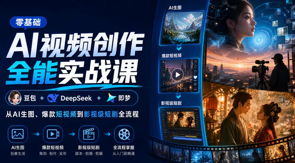 零基础AI视频创作全能实战课｜豆包+DeepSeek+即梦，从AI生图、爆款短视频到影视级短剧全流程-奇点库