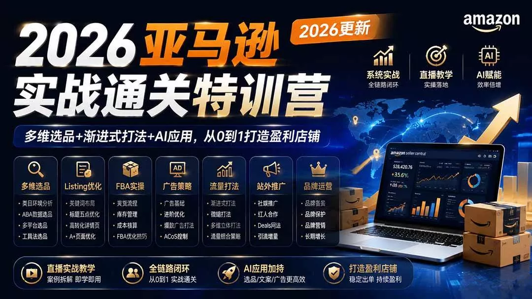 （20747期）2026亚马逊实战通关特训营-更新1001，多维选品+渐进式打法+AI应用，从0到1打造盈利店铺-奇点库