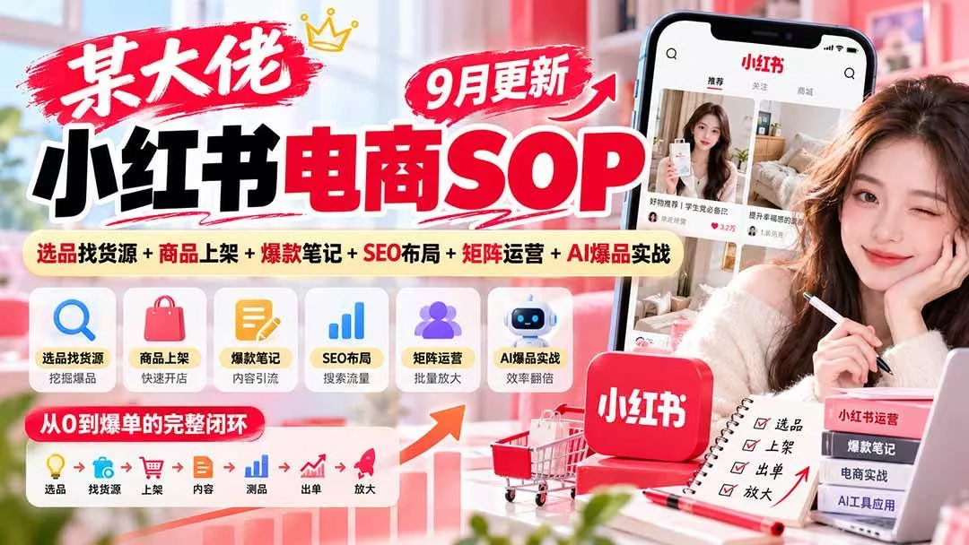 （20757期）某大佬小红书电商SOP｜9月更新：选品找货源+商品上架+爆款笔记+SEO布局+矩阵运营+AI爆品实战-奇点库