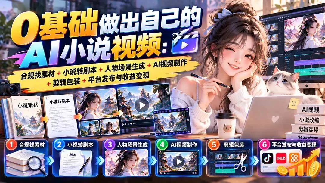 （20741期）0基础做出自己的AI小说视频：合规找素材+小说转剧本+人物场景生成+AI视频制作+剪辑包装+平台发布与收益变现-奇点库