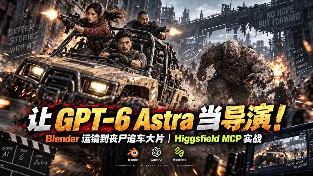 (20762期)【无水印】让 GPT-6 Astra 当导演!Blender 运镜到丧尸追车大片|Higgsfield MCP 实战 (20762期)【无水印】让 GPT-6 Astra 当导演!Blender 运镜到丧尸追车大片|Higgsfield MCP 实战