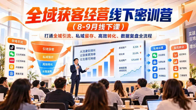 全域获客经营线下密训营（8-9月线下课），打通全域引流、私域留存、高效转化、数据复盘全流程-奇点库