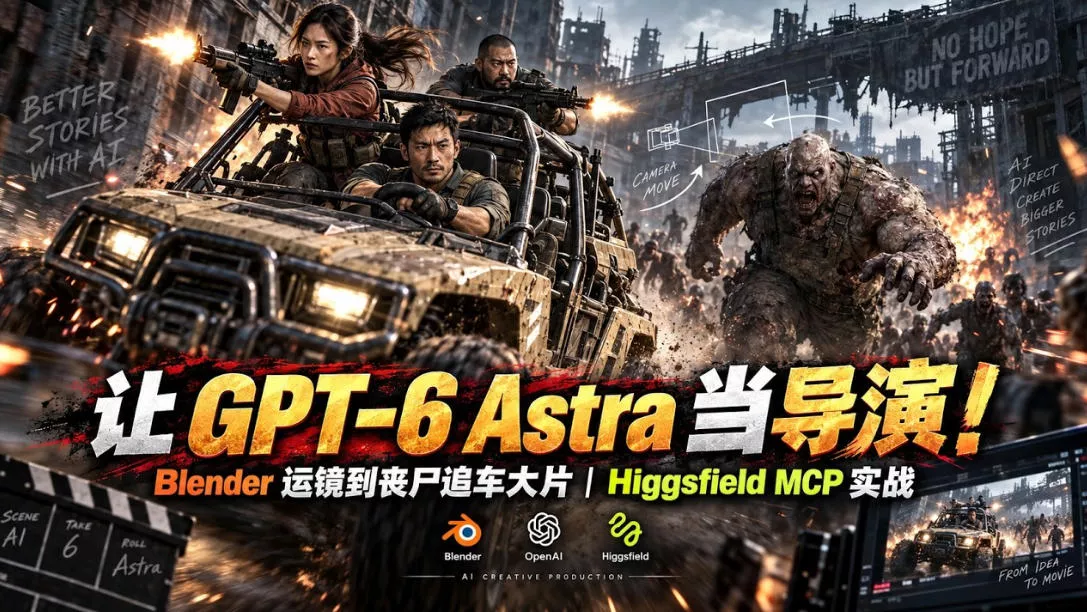 让GPT-6 Astra当导演！Blender运镜到丧尸追车大片｜Higgsfield MCP实战-奇点库