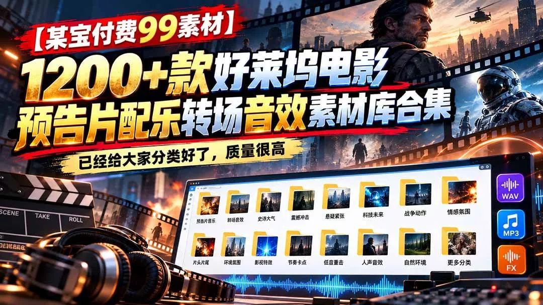 (20797期)【某宝付费99素材】1200+款好莱坞电影预告片配乐转场音效素材库合集-奇点库