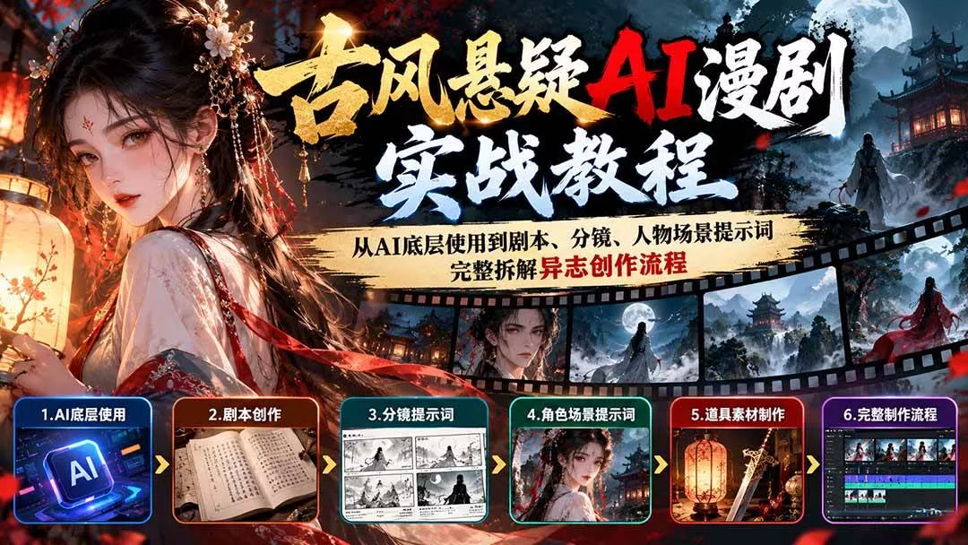 (20798期)古风悬疑AI漫剧实战教程:从AI底层使用到剧本、分镜、人物场景提示词,完整拆解异志创作流程-奇点库