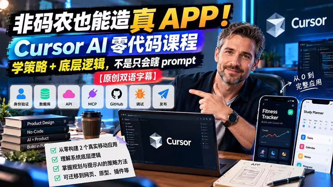 （20810期）非码农也能造真 APP！Cursor AI 零代码课程：学策略 + 底层逻辑，不是只会瞎 prompt【原创双语字幕】-奇点库