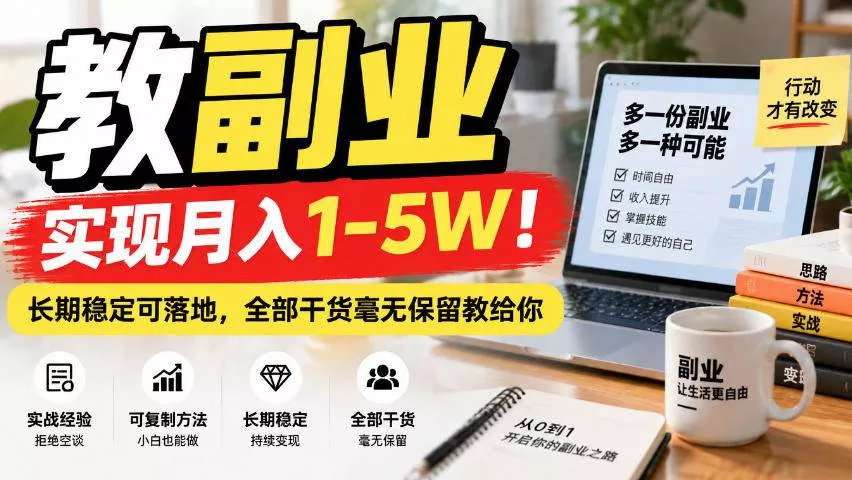 (20806期)“教副业”实现月入1-5W!长期稳定可落地,全部干货毫无保留教给你-奇点库