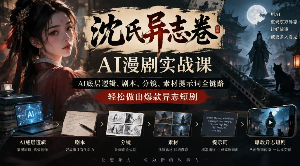 沈氏异志卷AI漫剧实战课|AI底层逻辑、剧本、分镜、素材提示词全链路,轻松做出爆款异志短剧-奇点库