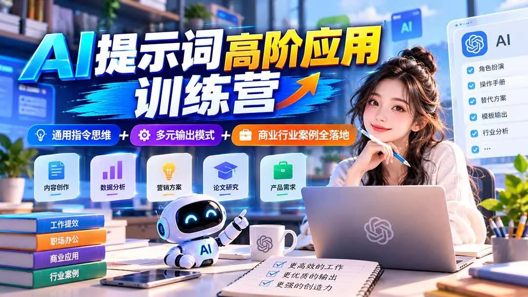 （20823期）【无水印】AI提示词高阶应用训练营｜通用指令思维+多元输出模式+商业行业案例全落地-奇点库