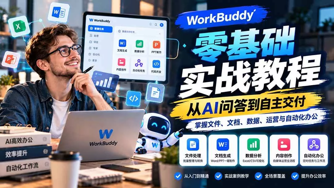 （20827期）WorkBuddy零基础实战教程：从AI问答到自主交付，掌握文件、文档、数据、运营与自动化办公-奇点库