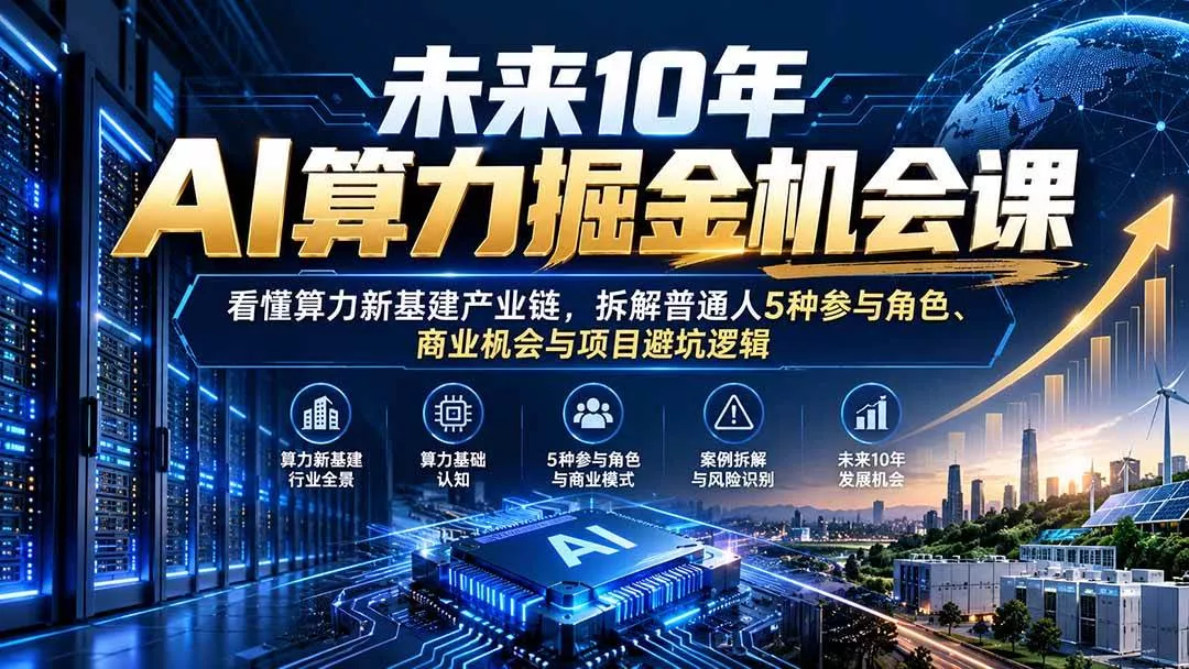 (20825期)未来10年AI算力掘金机会课:看懂算力新基建产业链,拆解普通人5种参与角色、商业机会与项目避坑逻辑-奇点库