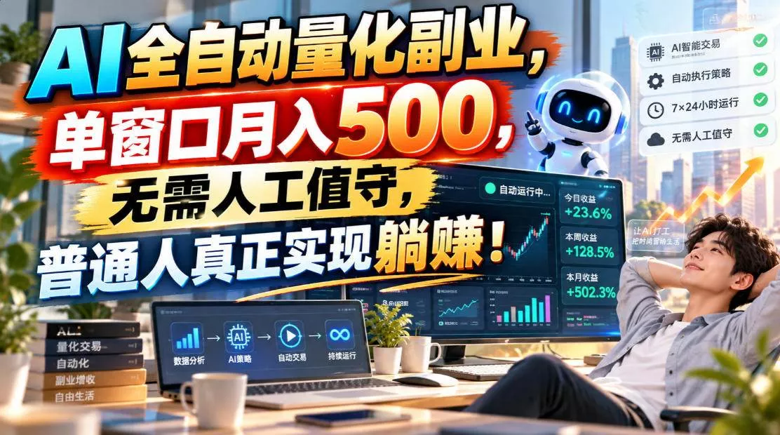 （20826期）AI全自动量化副业，单窗口月入500，无需人工值守，普通人真正实现躺賺！-奇点库