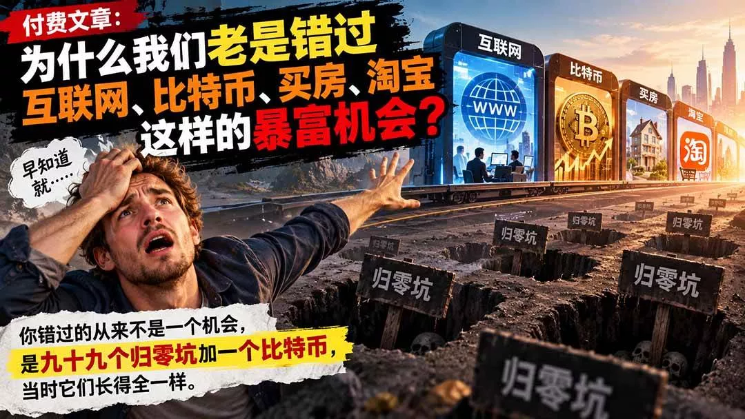（20834期）付费文章：为什么我们老是错过互联网、比特币、买 房、淘宝这样的暴富机会？-奇点库