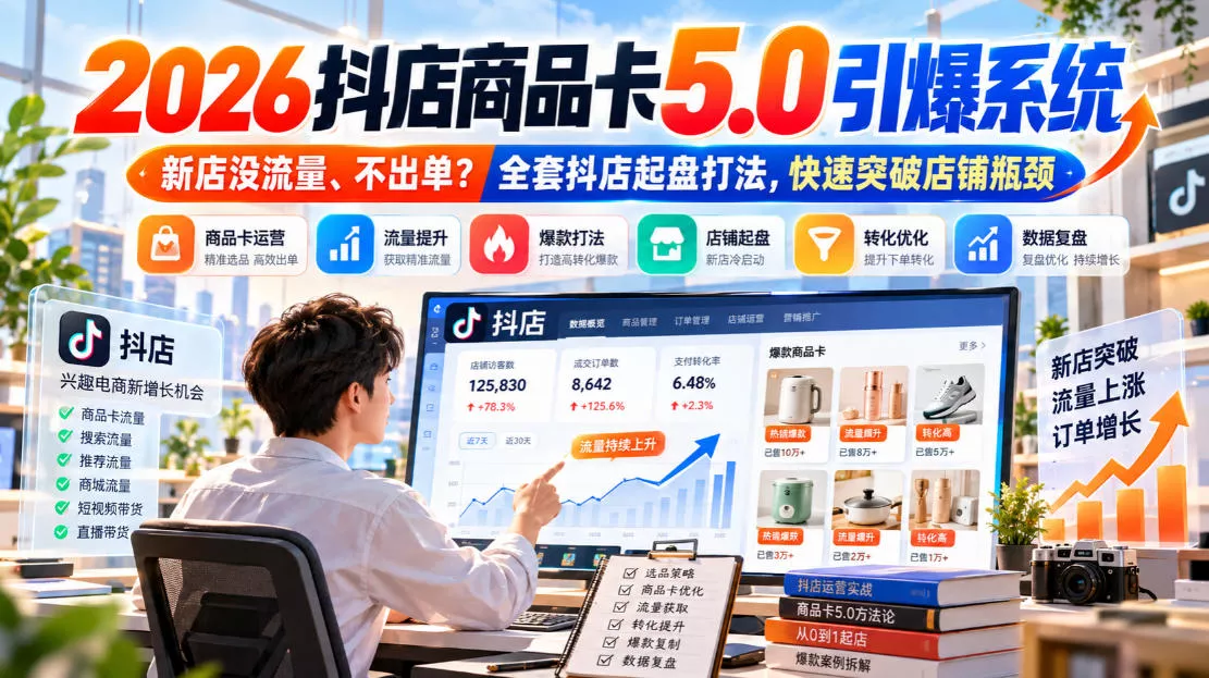 2026抖店商品卡5.0引爆店铺流量，新店没流量、不出单？全套抖店起盘打法，快速突破店铺瓶颈-奇点库
